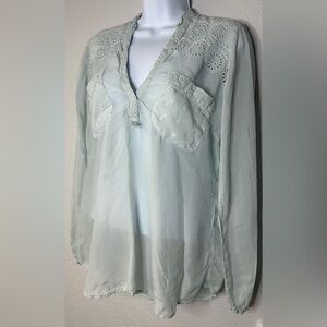 Johnny Was Womens Soft Mint Green Sheer Blouse Size Small